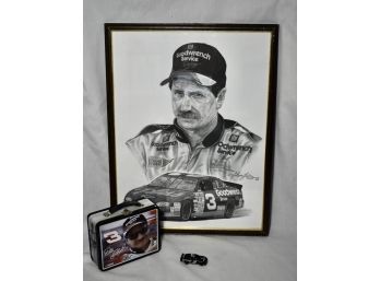 Dale Earnhardt Collection Framed Print 20x26 , Metal Box, And His #3 Race Car