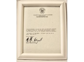 Hogwarts School Of Witchcraft & Wizardry Acceptance Letter Framed Signed By