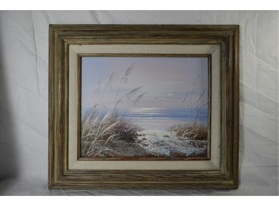 Painted In Oil Beach Scene Framed And Signed By The Artist