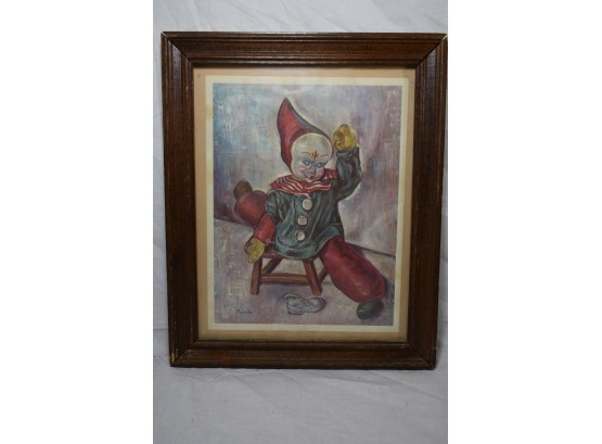A Vintage Framed Collotype Print Of A Clown Signed Michelle