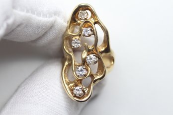 DIAMOND RING 14K YELLOW GOLD SI 1.00CT ABSTRACT BRUTALIST MID CENTURY MODERN SIZE 5.5