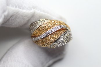 DIAMOND RING 14K YELLOW & WHITE GOLD DOME ESTATE JEWELRY SIZE 8 ROUND CUT GEMSTONE