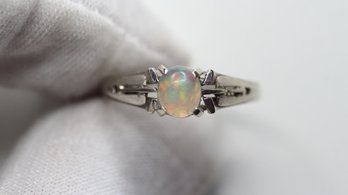 OPAL RING 14K WHITE GOLD ESTATE JEWELRY GEMSTONE NATURAL MEXICAN CRYSTAL OPAL