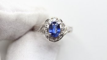 SAPPHIRE RING DIAMOND NATURAL GEMSTONE SOLID PLATINUM PT900 ROYAL BLUE SIZE 4.75