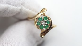 EMERALD RING DIAMOND 14K YELLOW SOLID GOLD ROUND CUT COCKTAIL HALO GEMSTONE JEWELRY 2.9 GRAMS SIZE 6