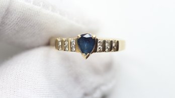 SAPPHIRE DIAMOND RING 14K YELLOW GOLD SIZE 6 1.8 GRAMS NATURAL GEMSTONE JEWELRY BLUE