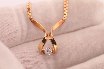 14K SOLID YELLOW GOLD DIAMOND PENDANT NECKLACE  7.08 GRAMS 16 INCHES GEMSTONE JEWELRY