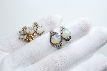 (4) OPAL RINGS LOT STERLING SILVER GOLD PLATED NATURAL AUSTRALIAN OPAL 11 GRAMS JEWELRY GEMSTONE