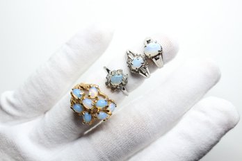 (4) STERLING SILVER 925 FAUX OPAL RING LOT CZ 13 GRAMS 18K GOLD PLATED