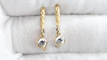 14K YELLOW GOLD DANGLE EARRINGS - 1.25 GRAMS WITH CUBIC ZIRCONIA SPARKLE