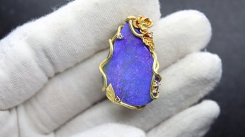 Opal Pendant With Diamond Accents In 18K Gold - Australian Boulder Opal 25.9ct, 11.5 Grams