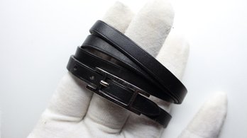 HERMES Bracelet Bangle Leather Black Silver 10.8g Used Authentic