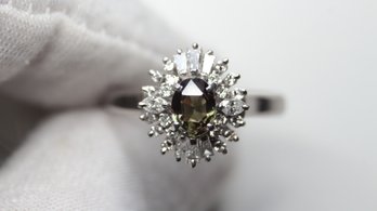 ALEXANDRITE DIAMOND PLATINUM RING .98CTW, SIZE 7.75, 5.85 GRAMS  NATURAL GEMSTONE FINE JEWELRY DIAMOND
