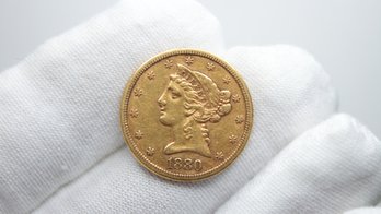 1880 S $5.00 United States Liberty Gold Coin Half Eagle