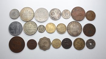 Lot Of 21 Foreign Coins Dated 1900-current Coin Old France, Australia, England, Etc...