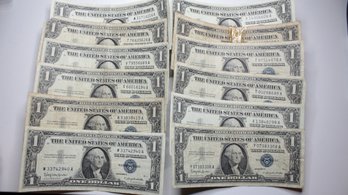 Lot Of (12) 1957 B $1 Silver Certificates Blue Seal One Dollar Bills
