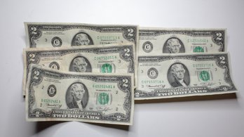 (5) United States Of America USA $2 Two Dollar Bill Note 1976 Thomas Jefferson Money