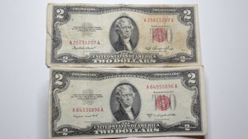(2)Two Dollar Banknote RED SEAL Series 1953B & 1953 Currency