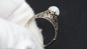 Opal Ring 18K White Gold 1.00ct, 2 Grams, Size 5.25 Australian Crystal Opal Gemstone Jewelry Art Nouveau