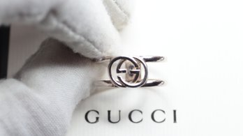 GUCCI UNISEX RING 925 - COMES WITH BOX - STERLING SILVER INTERLOCKING G LOGO MADE IN ITALY SIGNATURE RIBBED