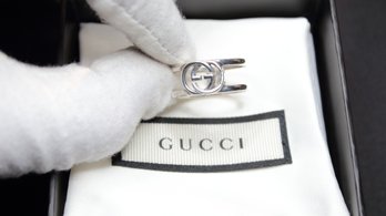 GUCCI UNISEX RING 925 STERLING SILVER (cOMES WITH BOX) INTERLOCKING G LOGO MADE IN ITALY SIGNATURE RIBBED