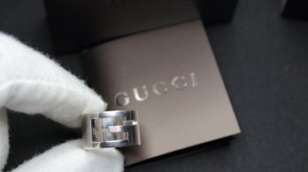 GUCCI UNISEX RING (COMES WITH BOX) 925 STERLING SILVER G LOGO CUT OUT MADE IN ITALY SIGNATURE RIBBED