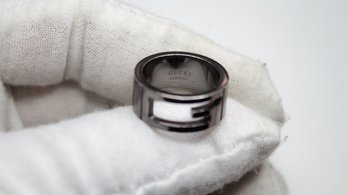 GUCCI UNISEX RING 925 STERLING SILVER ANODIZED G LOGO MADE IN ITALY SIGNATURE RIBBED AUTHENTIC BRAND