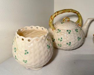 Assorted Belleek Porcelain Teapot, Vases, Creamer & More