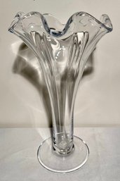 SIMON PEARCE Chelsea Optic Hand Blown Crystal Fluted Flower Vase-Signed 14'