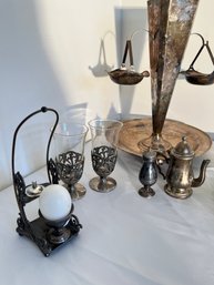 Silverplate Deco Style Epergne, Egg Caddy & More