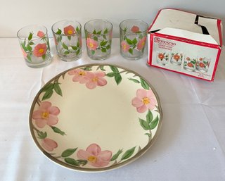 Franciscan Dinnerware Desert Rose Drinking Glass Set & Charger Plate