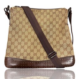 Authentic GUCCI Shoulder Cross Body Bag GG Canvas Leather Brown