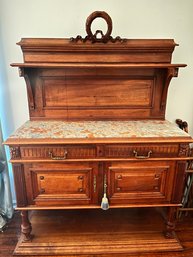Antique Henry II French Marble And Carved Wood Buffet/sideboard