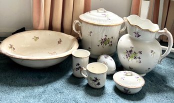 Vintage Lot Porcelain Bowls, Pitcher, Jar Or Urn With Lid And More VIOLETS