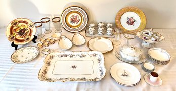 Assorted Vintage Antique Gold Trim China And Glassware Bavaria, Limoges, Belleek More