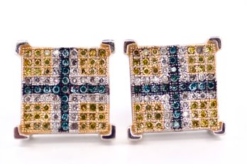 10k GOLD YELLOW BLUE AND WHITE DIAMOND EARRINGS