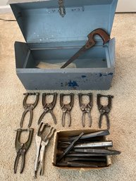 Vintage Metal Tool Box Vise Chisels Tools