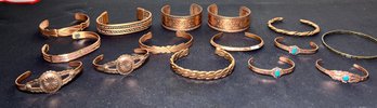 Lot 15 Vintage Native American Southwest Solid Copper Cuff Bracelets Jewelry New (Old Stock)