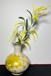 Vintage Yellow Floral Asian Vase Gold & Yellow