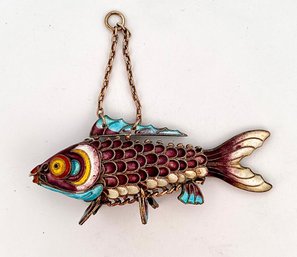 Vintage Sterling Articulated Enamel Chatelaine Fish Pendant