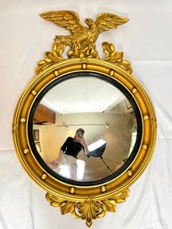 Large Vintage Federal Style Wood Gold Gilt Wall Eagle Wall Mirror Convex Glass