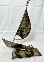 Vintage 1977 Metal Sailboat Sculpture Signed Bunker Co.