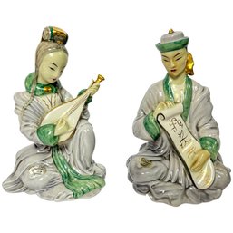 Pair Vintage Original Goldscheider Chinese Sculptures By Sylvia Scott
