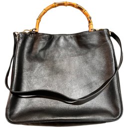 GUCCI Bamboo Shoulder Bag Leather 2way Black Authentic Tote Purse Handbag Vintage