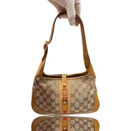 Gucci Jackie Shoulder Monogram GG Beige Canvas Leather Authentic
