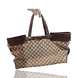 Authentic GUCCI GG Canvas Handbag Tote Bag Leather Ladies Brown Beige