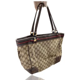 Gucci Monogram Mayfair Web Stripe Bow Tote Bag Authentic