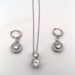 STERLING SILVER EARRING NECKLACE SET CZ