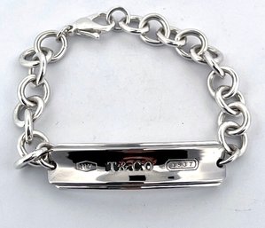 Tiffany & Co. 1837 Titanium Bar Chain Bracelet 8' Silver 925 Auth D-k1041