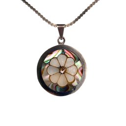 ABALONE STERLING SILVER FLOWER NECKLACE PENDANT JEWELRY 925